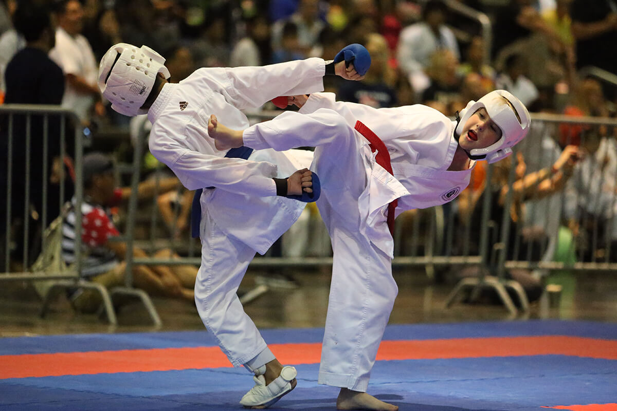 Two boys in a karate tournament